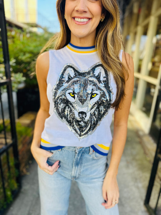 Wolf Head Sweater Tank- White