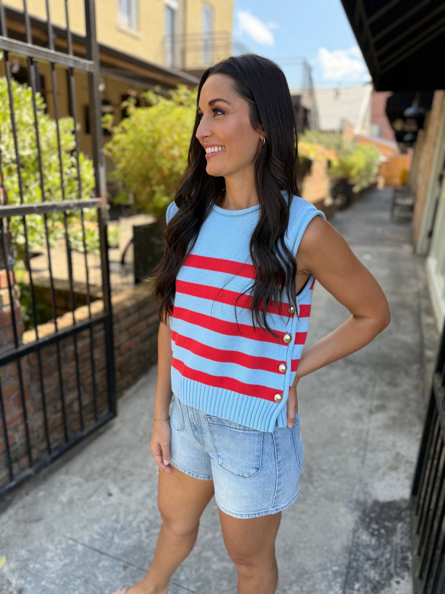 Saylor Sweater Vest Top- Blue