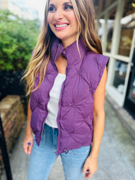 Lilly Cropped Puffer Vest- Purple