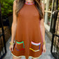 Queen Rainbow Rhinestone Trim Dress- Brown