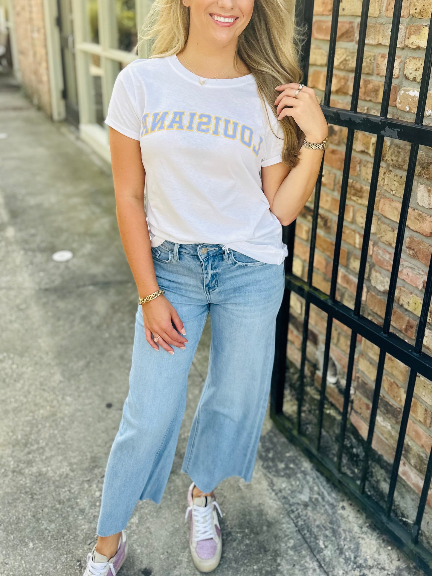 Louisiana Backwards Graphic Tee- White