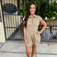 Seedling Contrast Stitch Romper- Khaki Ivory