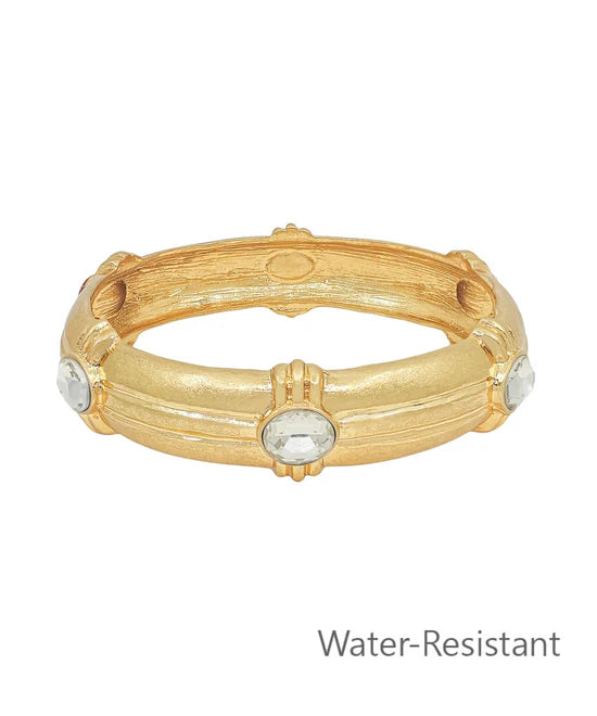 Oval Stone Station Bangle Bracelet- Clear