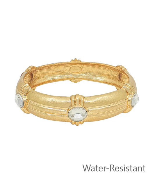 Oval Stone Station Bangle Bracelet- Clear