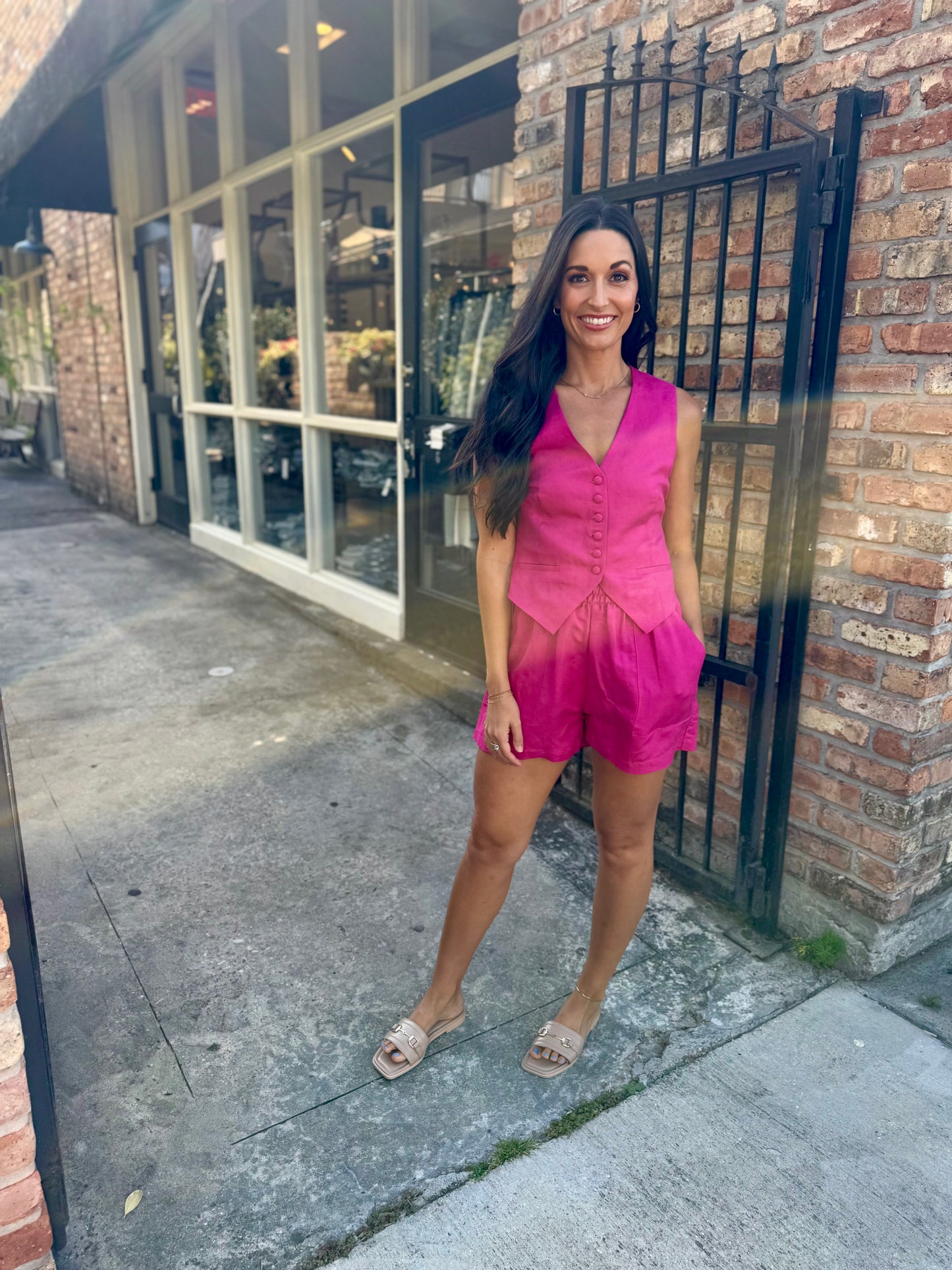 Roy Linen Halter Vest- Fuchsia