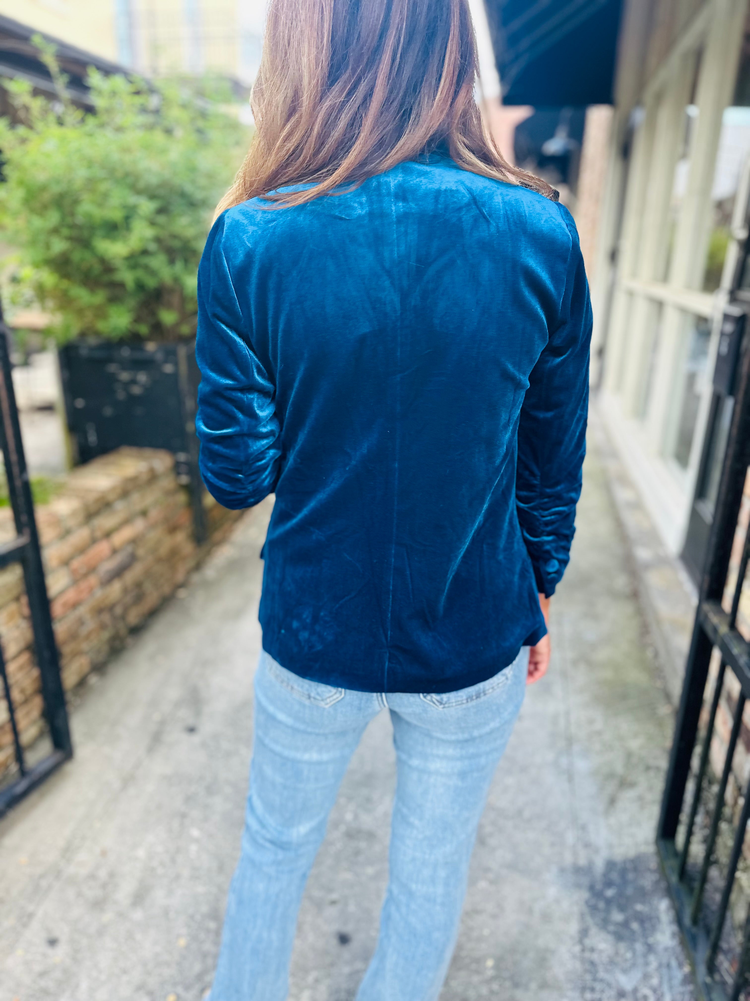 Ashley Velvet Blazer- Teal – Hazel Lane Boutique