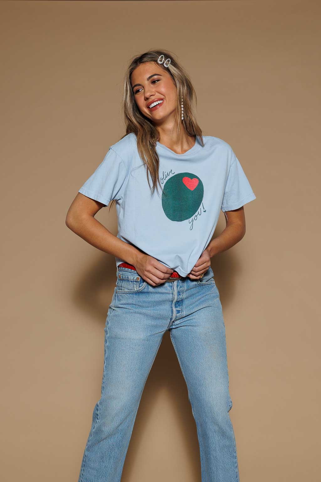 Olive You Cropped Tee- Blue