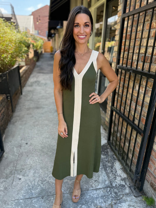 Analise Colorblock Maxi Dress- Olive