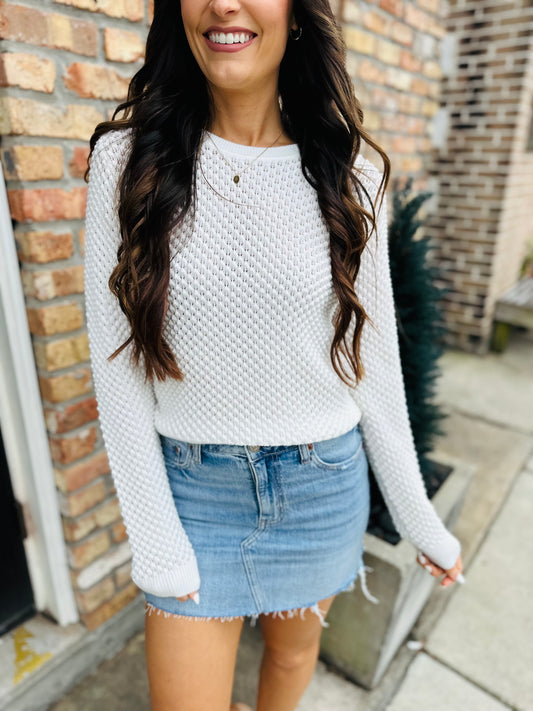 Taryn LS Knit Sweater Top- White