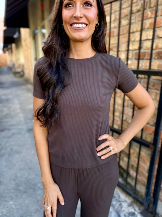 Z Supply Just Right Rib Tee- Cocoa Bean