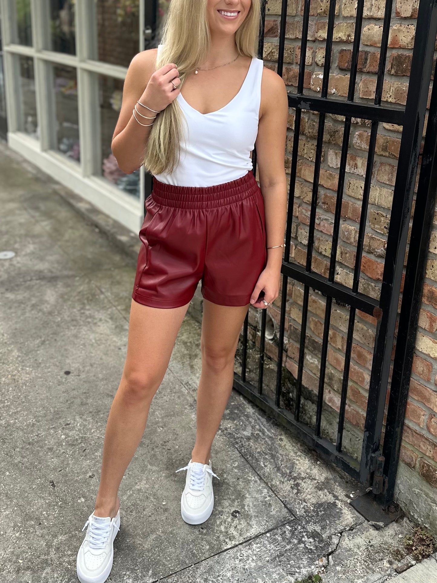 Skye Leather Shorts- Red