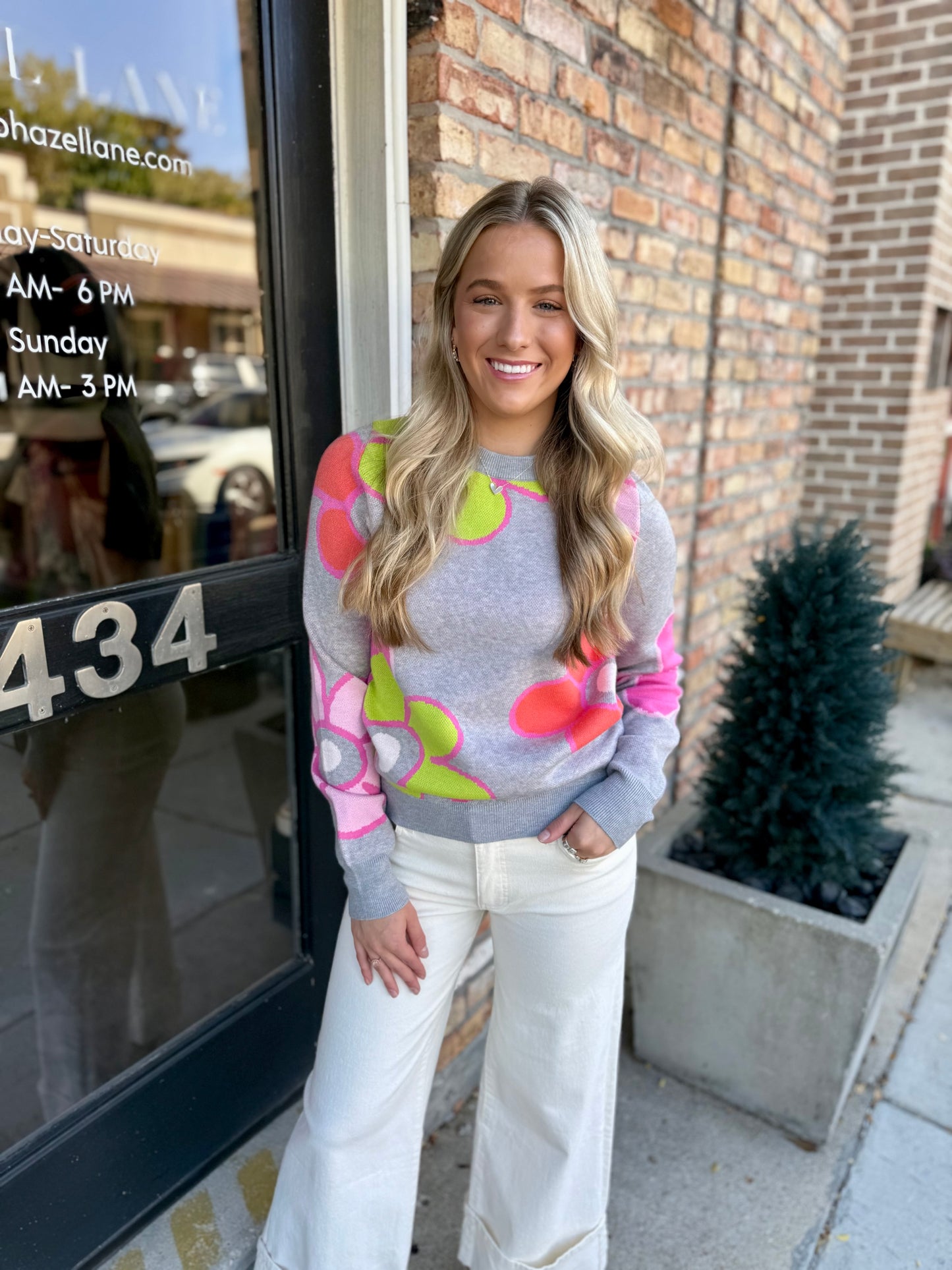 Wiggins Floral Sweater- Grey