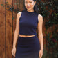 On a Stroll Knit Top- Navy