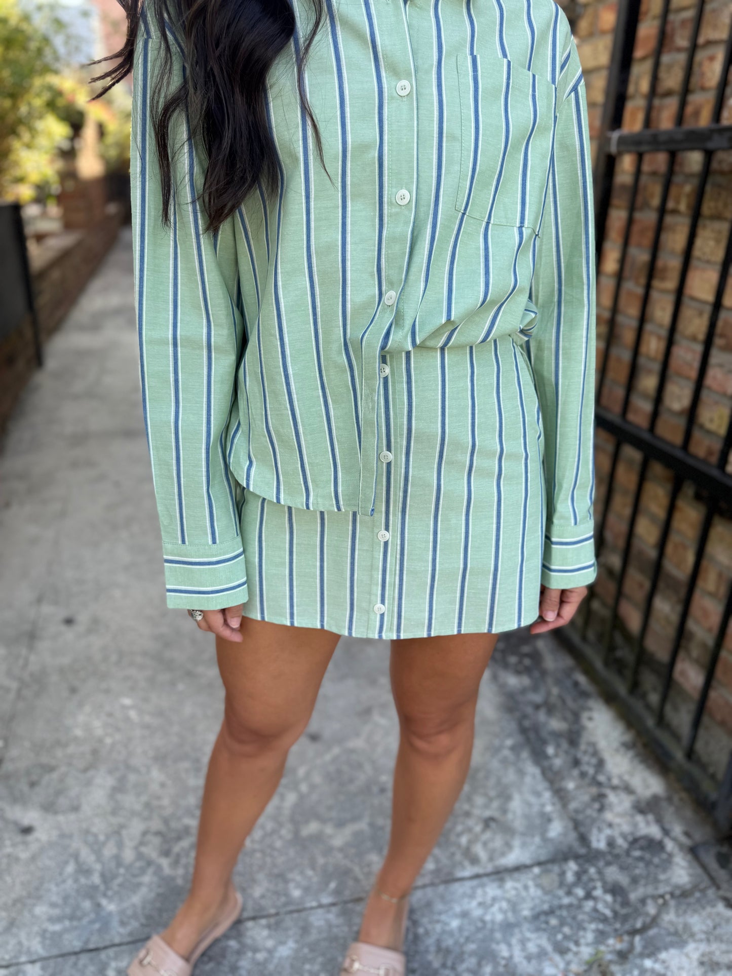 Pin Stripe 2 PC Set- Green