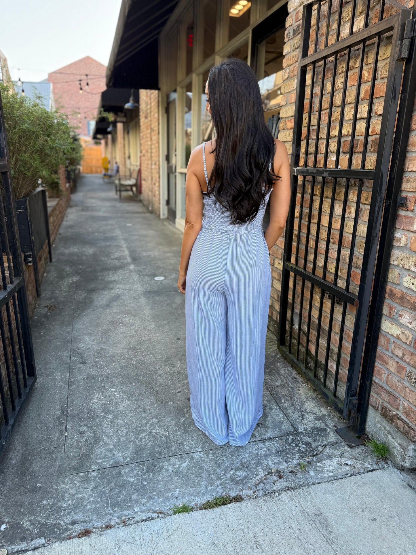 Garden Sun Smocked Jumpsuit- Blue