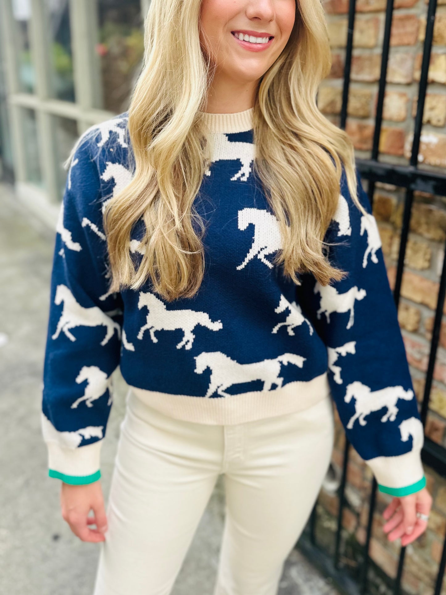 All Over Horse Sweater- Navy