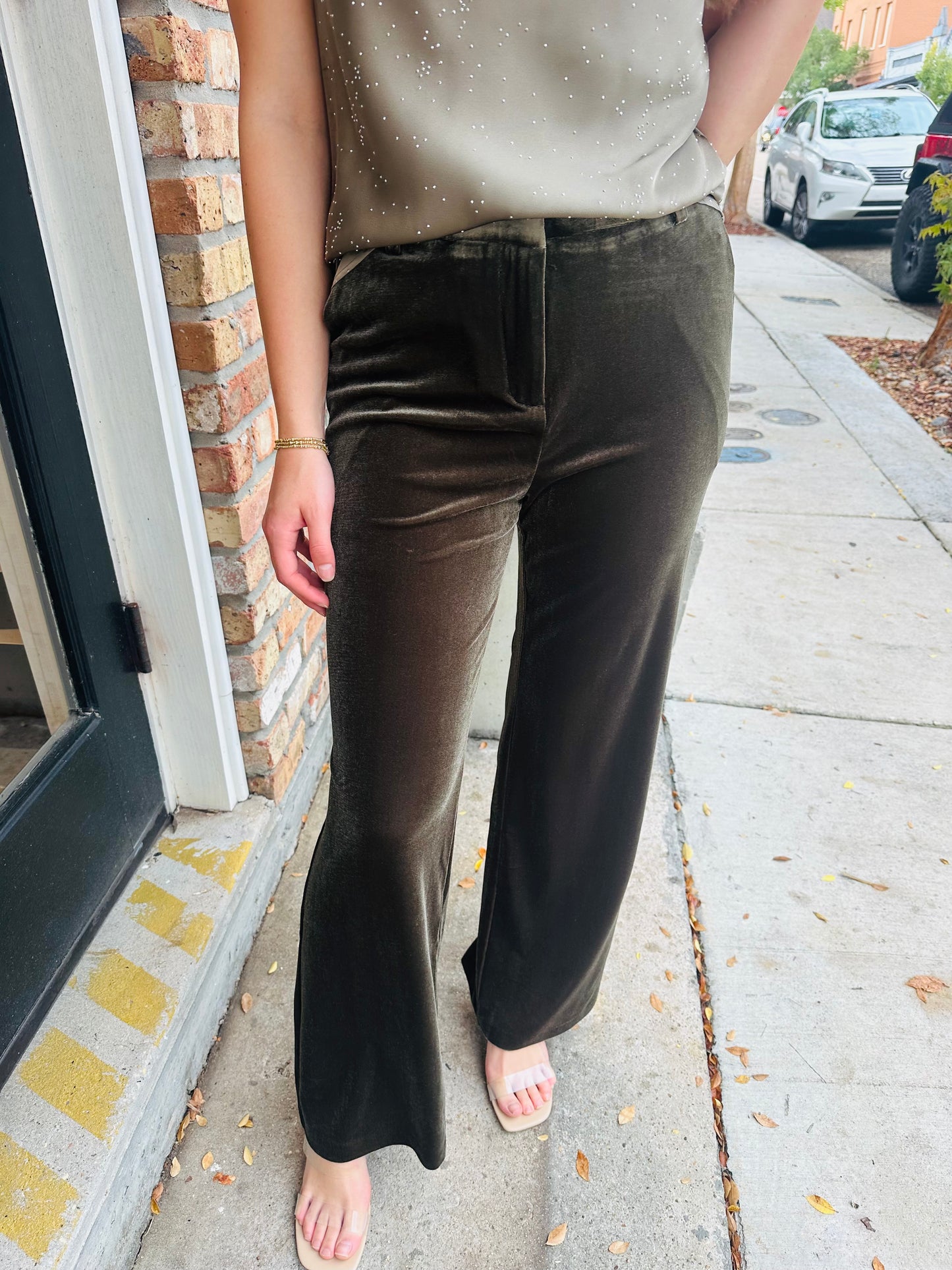 Ashley Velvet Pants- Olive