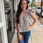 Dusty Indigo Floral Ruffle Top