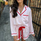 Stripe Velvet Edge Pajama SET- Pink/Red