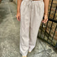 Striped Wide Leg Drawstring Pants- Taupe