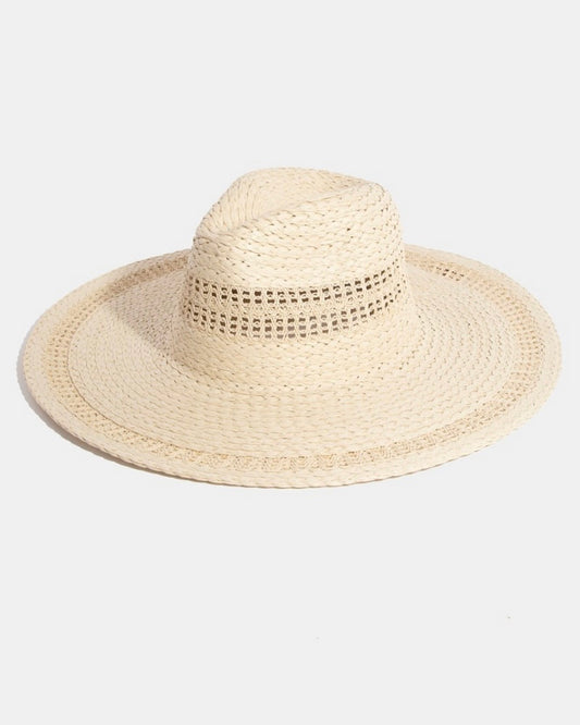 Boho Flat Brim Straw Hat- Ivory