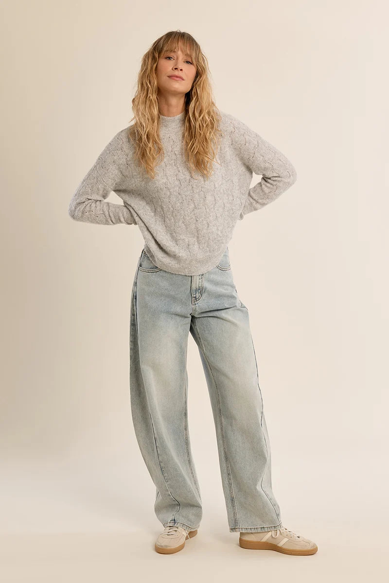 Openwork Knit Sweater- Silver