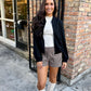 Kensie Faux Suede Bomber Jacket- Black