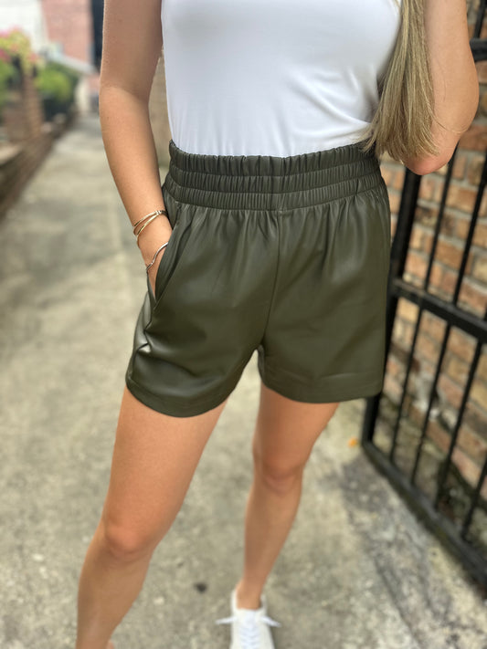 Skye Leather Shorts- Olive