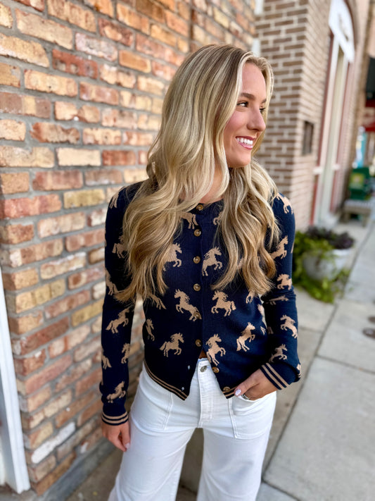 Astra Horse Cardigan- Navy