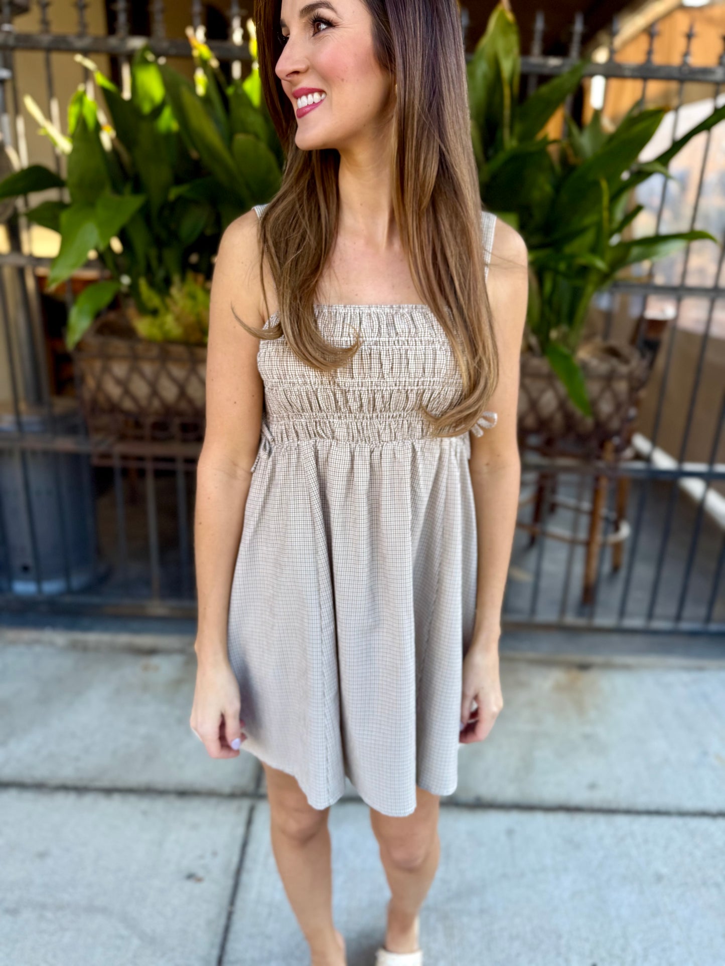 Eastern Plaid Smocked Mini Dress