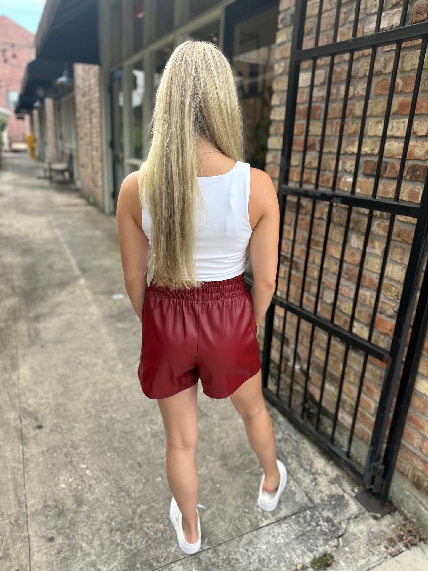 Skye Leather Shorts- Red