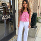 Striped Eyelet Top- Pink