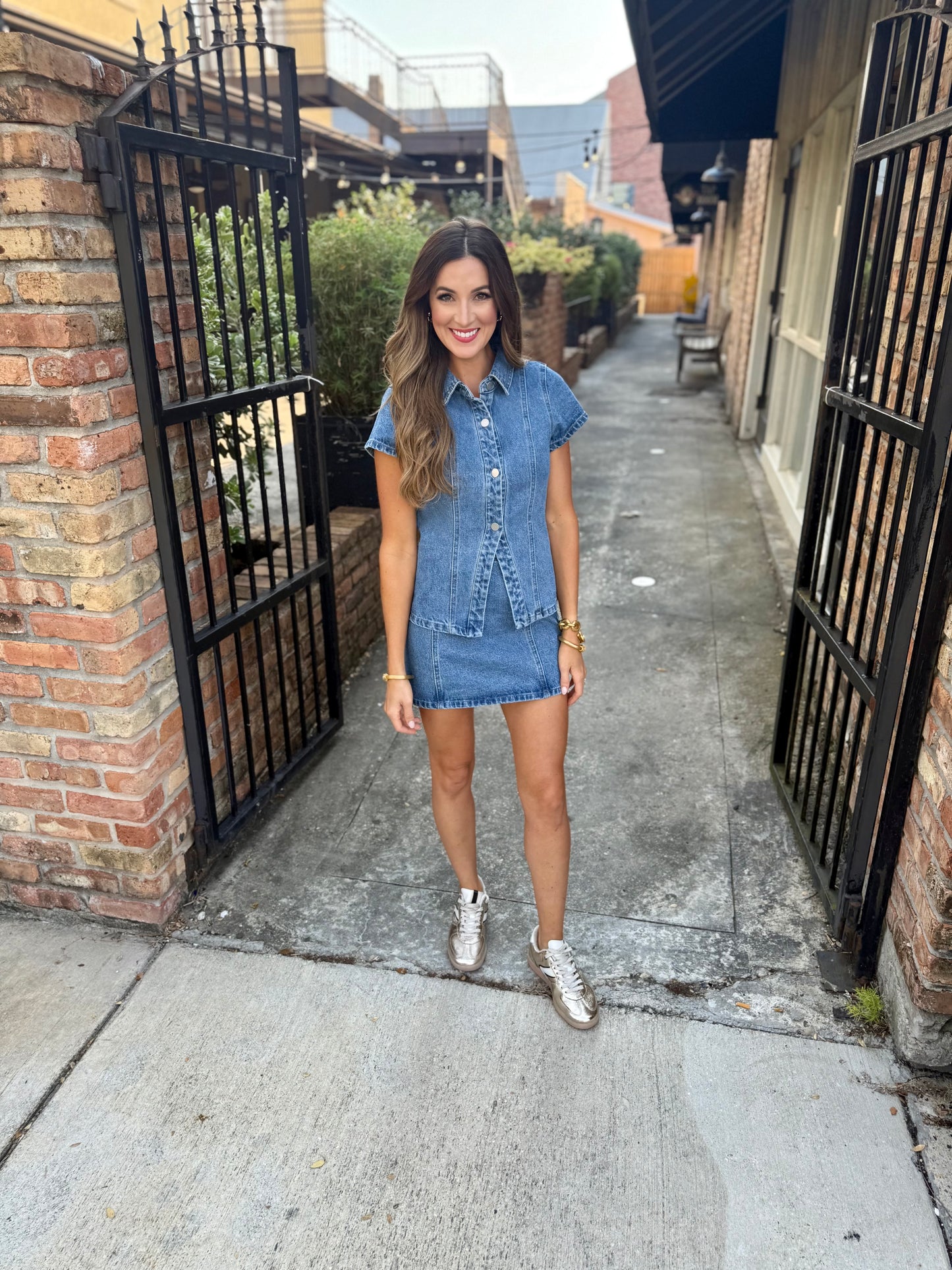 Cody Denim Button Top- Blue