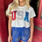 QOS Beaded USA Tee- White