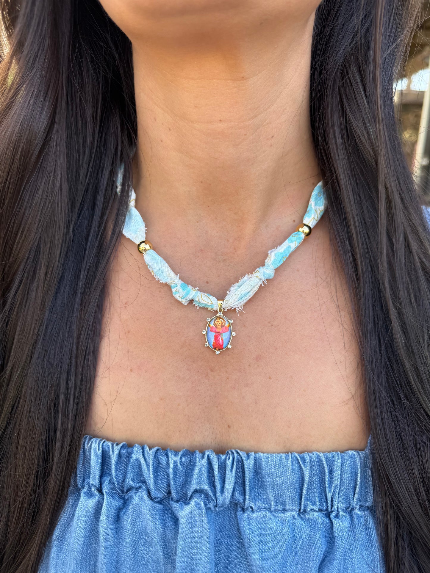 Scarf Necklace- Blue/Guardian Angel