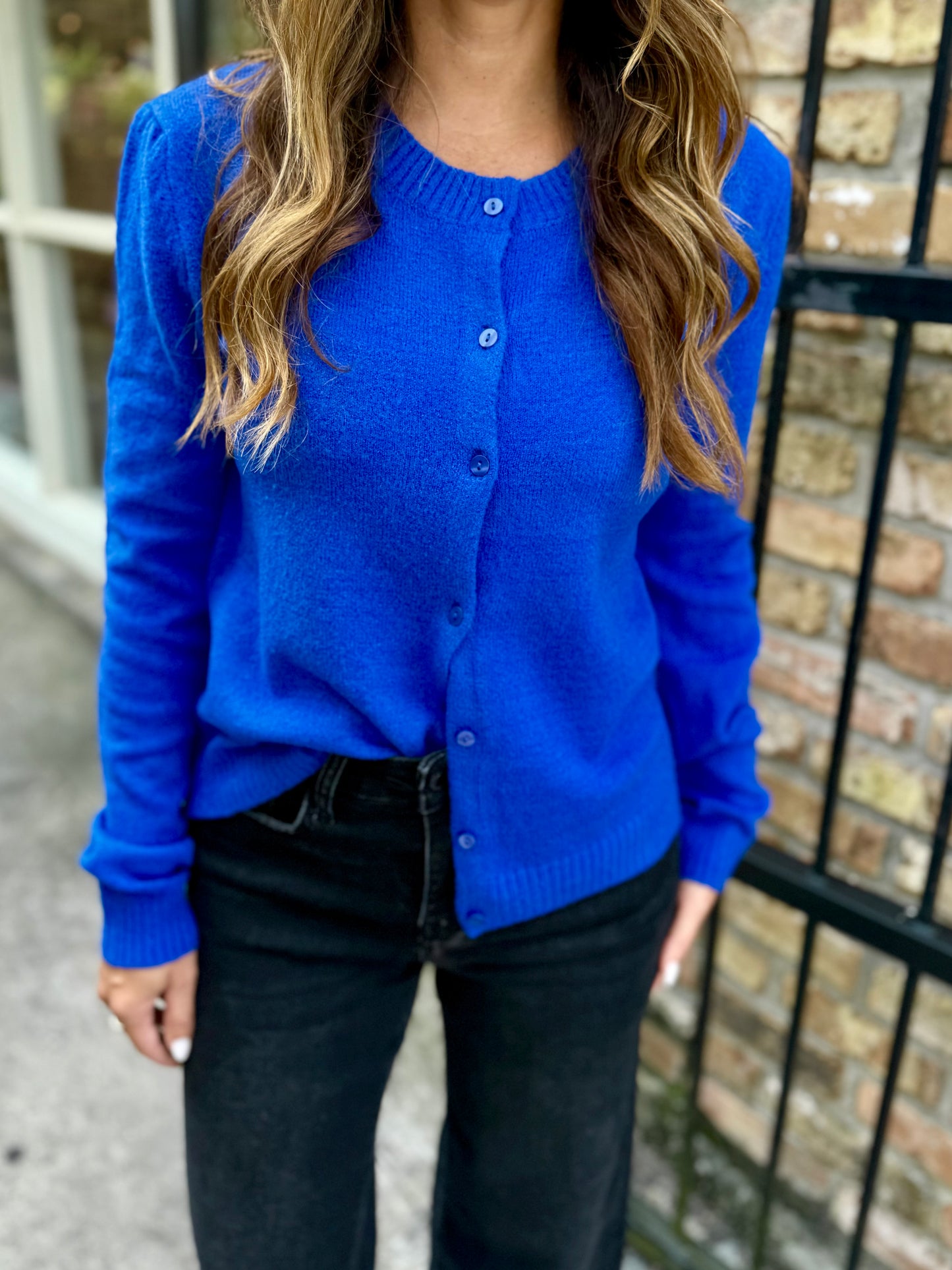 La Salle Crew Neck Cardigan- Cobalt