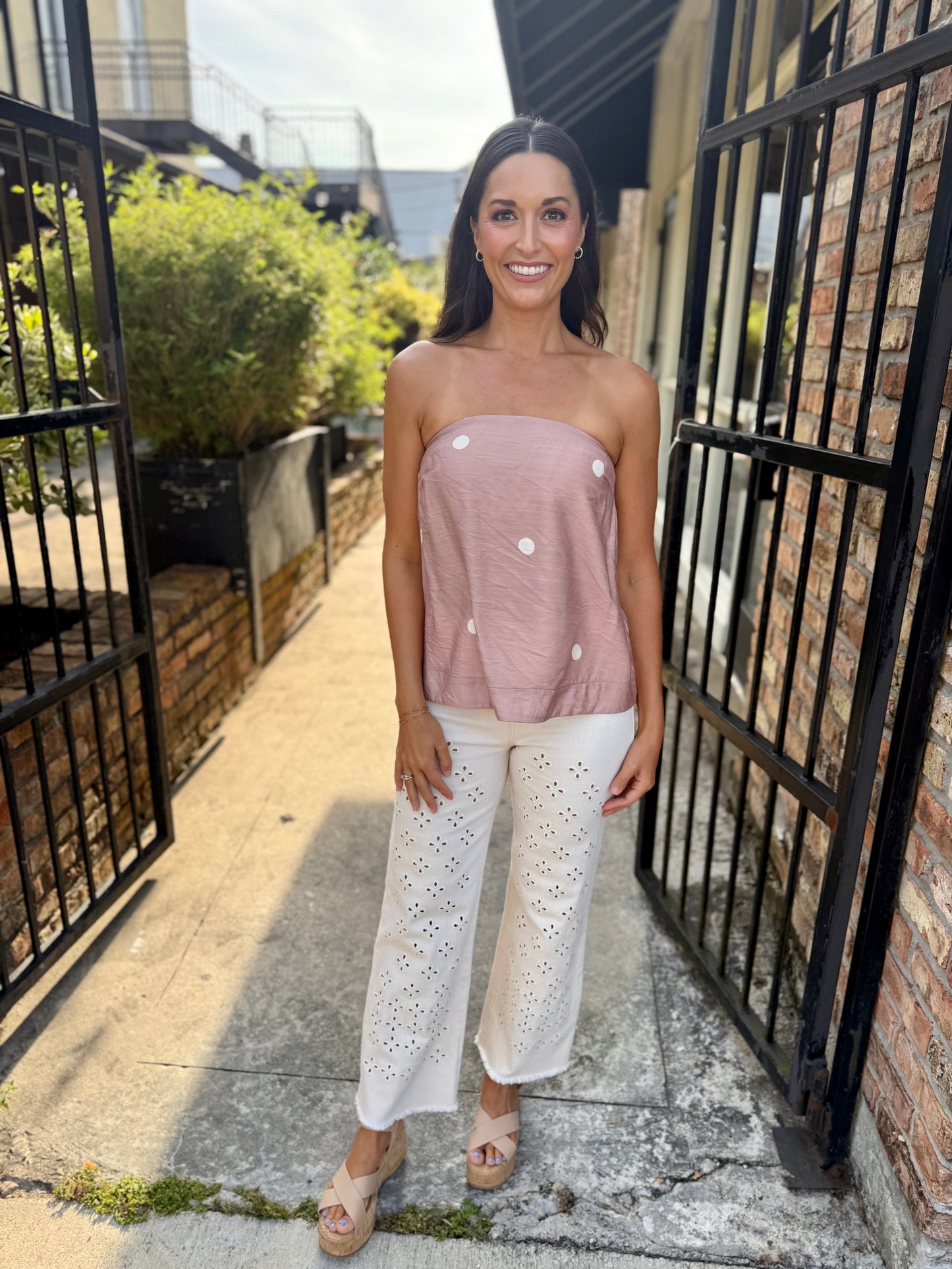 Clear Eyes Eyelet Pants- Cream