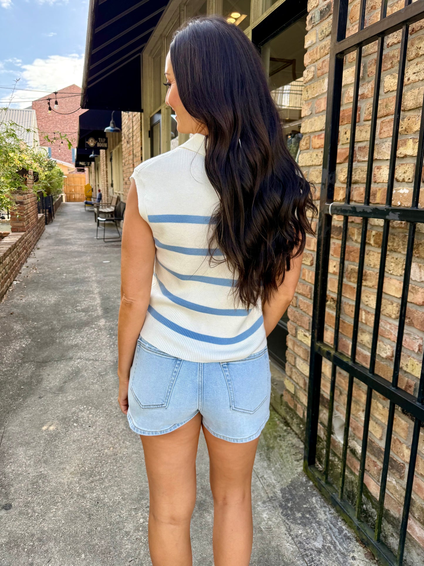Collared Striped Polo Vest- Baby Blue