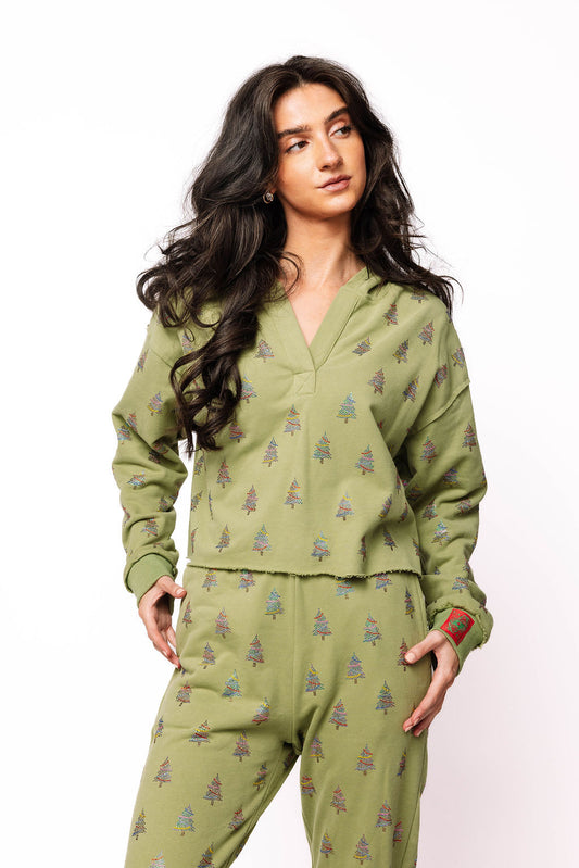 Scattered Tree Sweater- Mossy Green