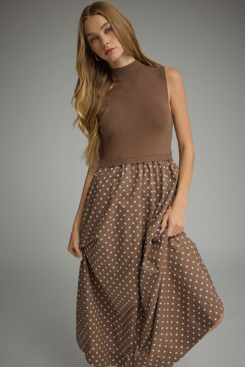 Polly Polka Dot Maxi- Brown