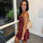 Louis Linen Romper Mini Dress- Brandy Brown