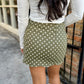 Polka Dot Scalloped Mini Skirt- Olive