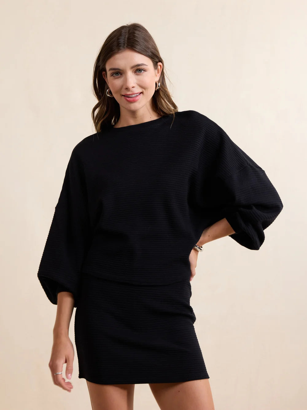 On A Stroll Crew Dolman Top- Black