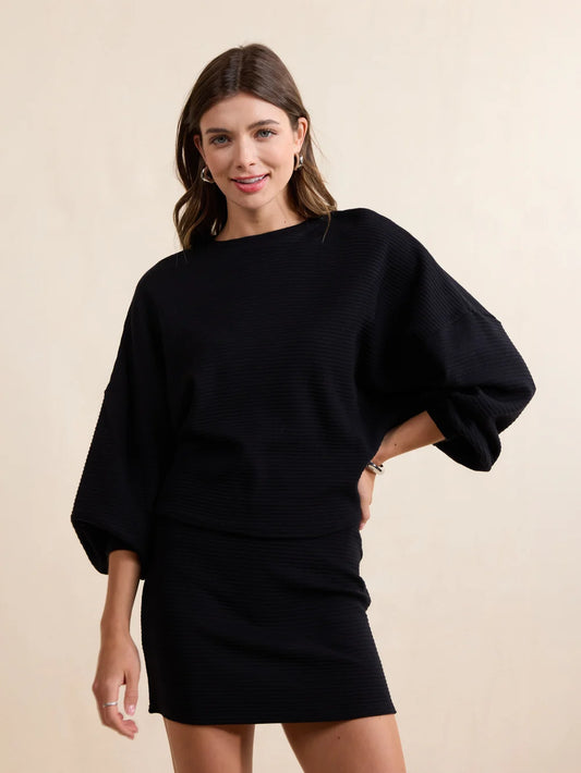 On A Stroll Crew Dolman Top- Black