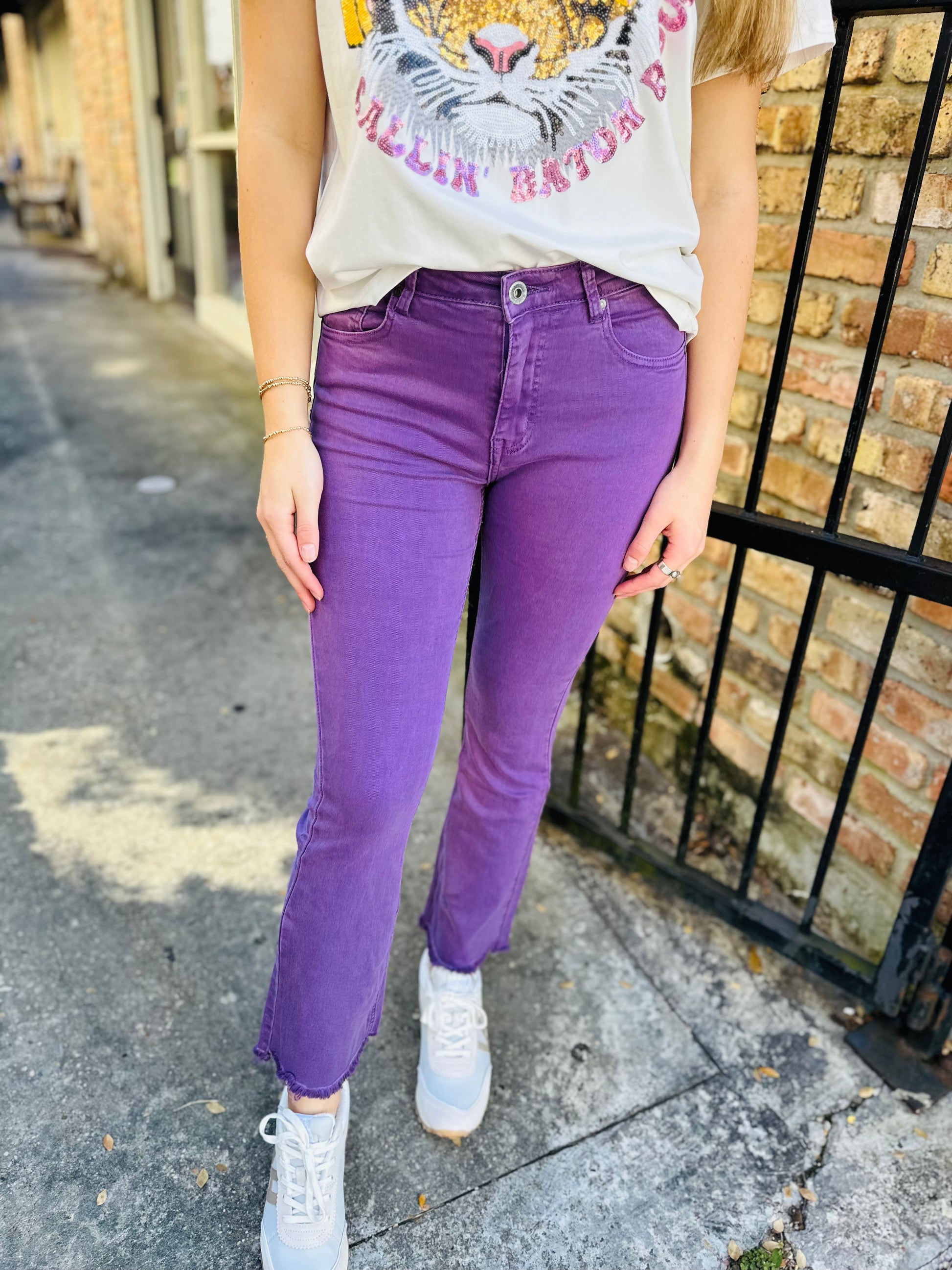 Quinn High Rise Cropped Flare Denim- Purple – Hazel Lane Boutique