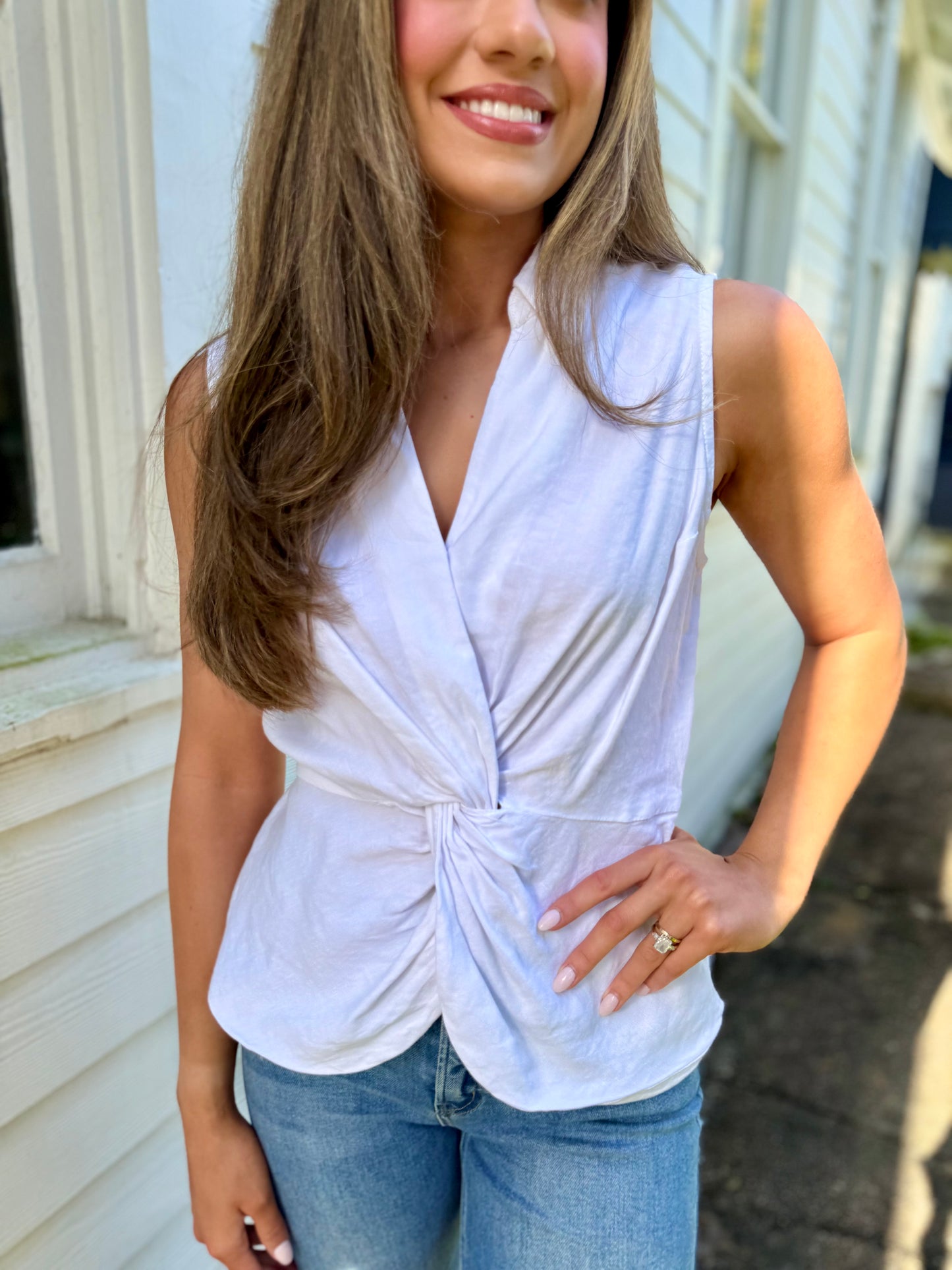 Sara Linen Top- White