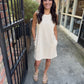 Piper Stripe Sleeveless Pocket Dress- Taupe
