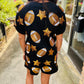 Scattered Football & Stars Top- Black