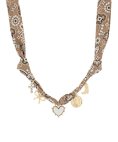Scarf Necklace- Coin/Multi Charm Brown