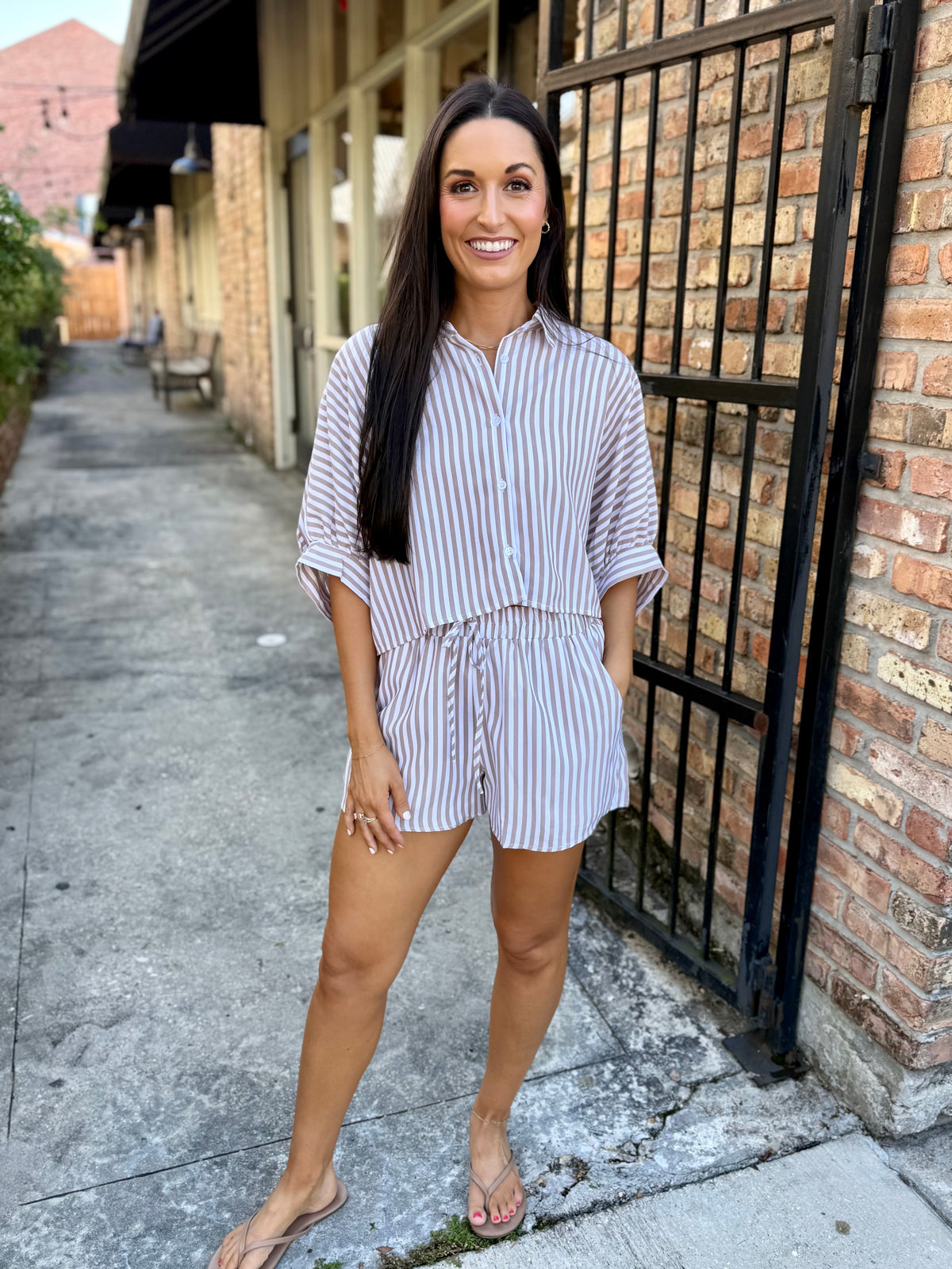 Ferrara Striped Set- Mocha/White